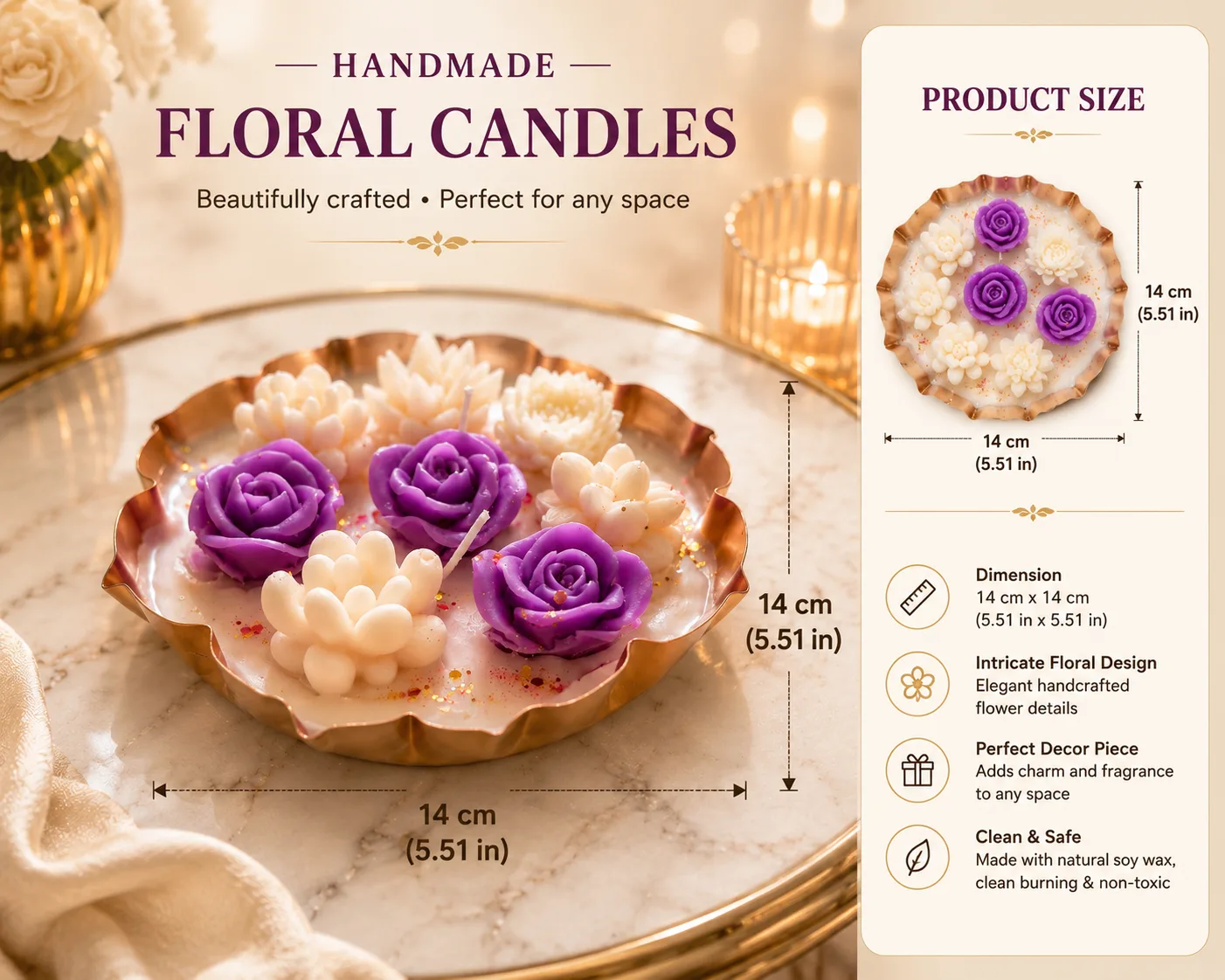 Lavender Scented Floral Candle Gift Set