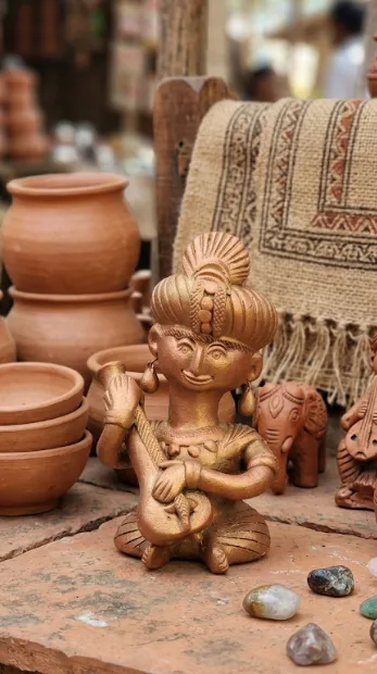 Handcrafted Terracotta Musician Figurine with Veena