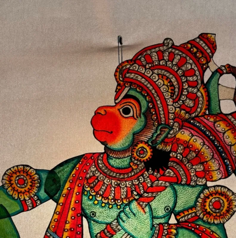 Tholubommalata 18-Inch Green Hanuman Natural Leather Puppet