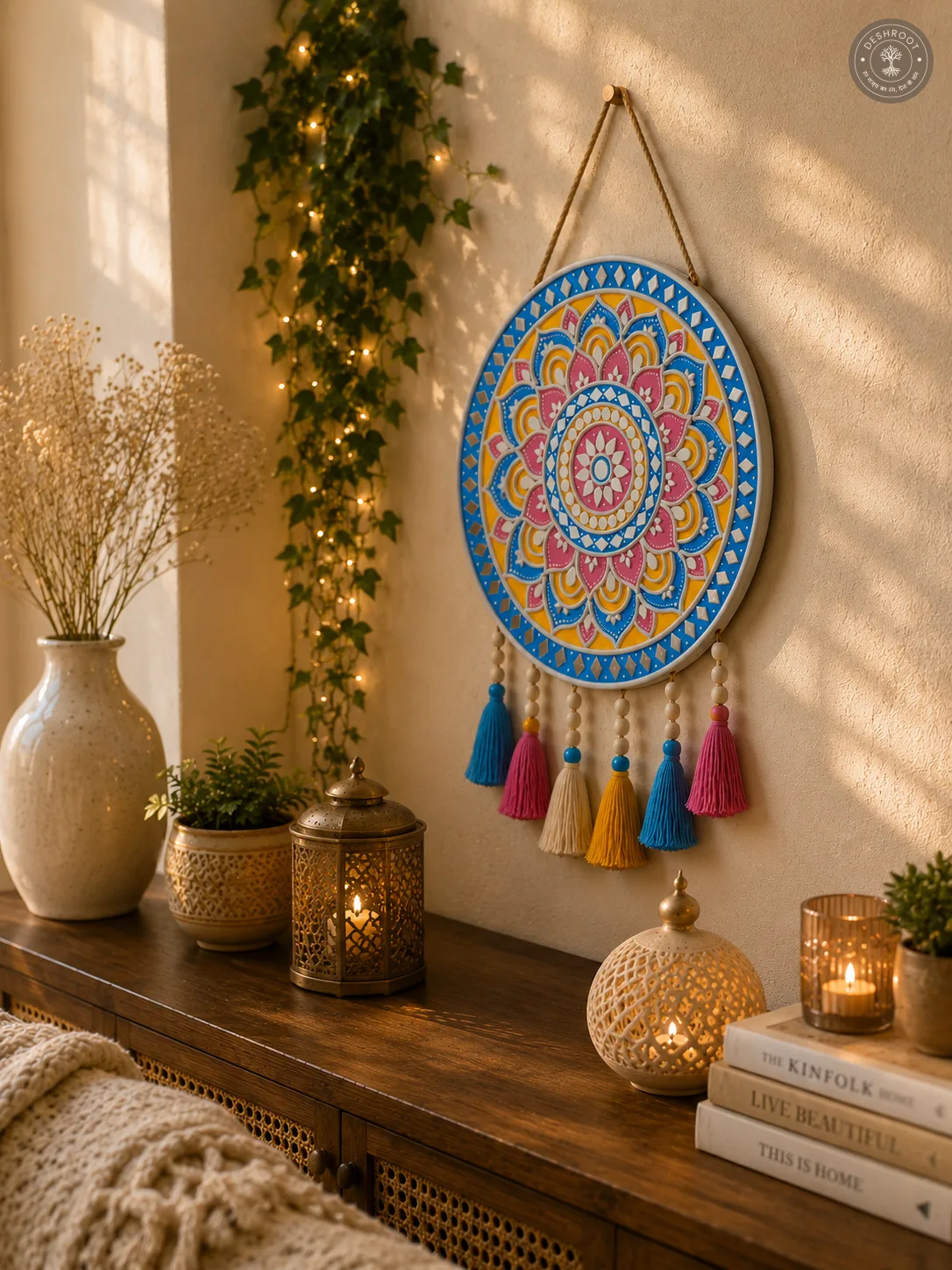 Handcrafted Boho Mandala Wall Hanging with Tassels