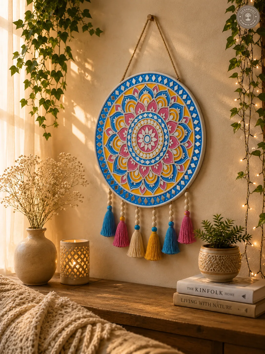 Handcrafted Boho Mandala Wall Hanging with Tassels