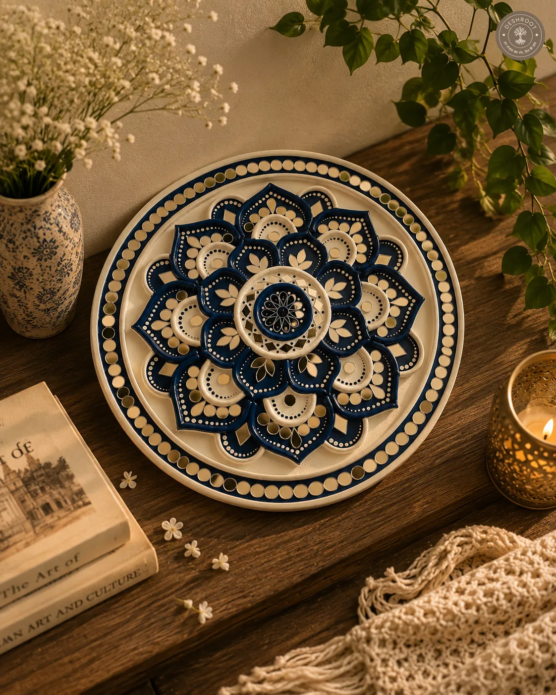 Handcrafted Blue Lotus Mandala Wall Plate