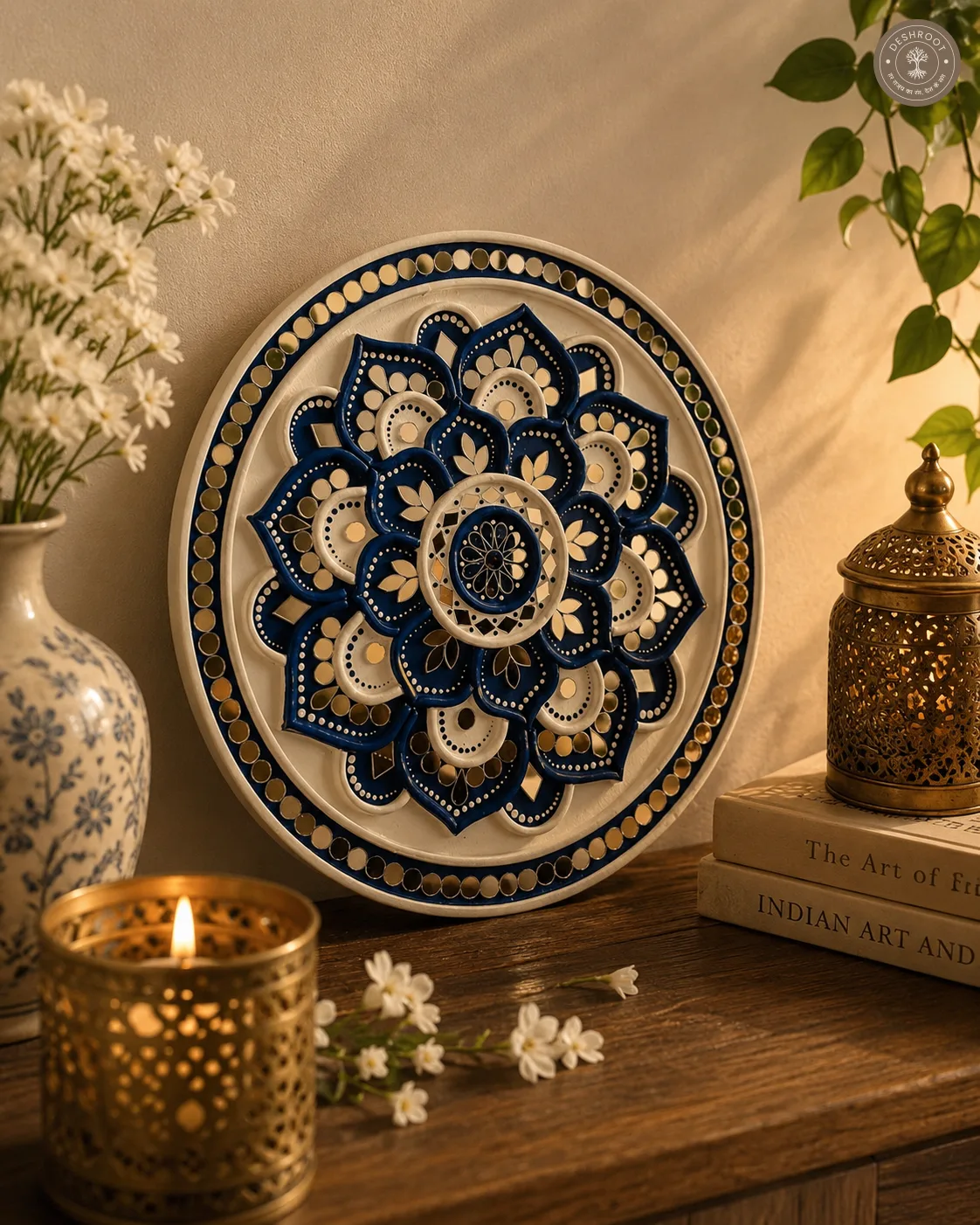 Handcrafted Blue Lotus Mandala Wall Plate