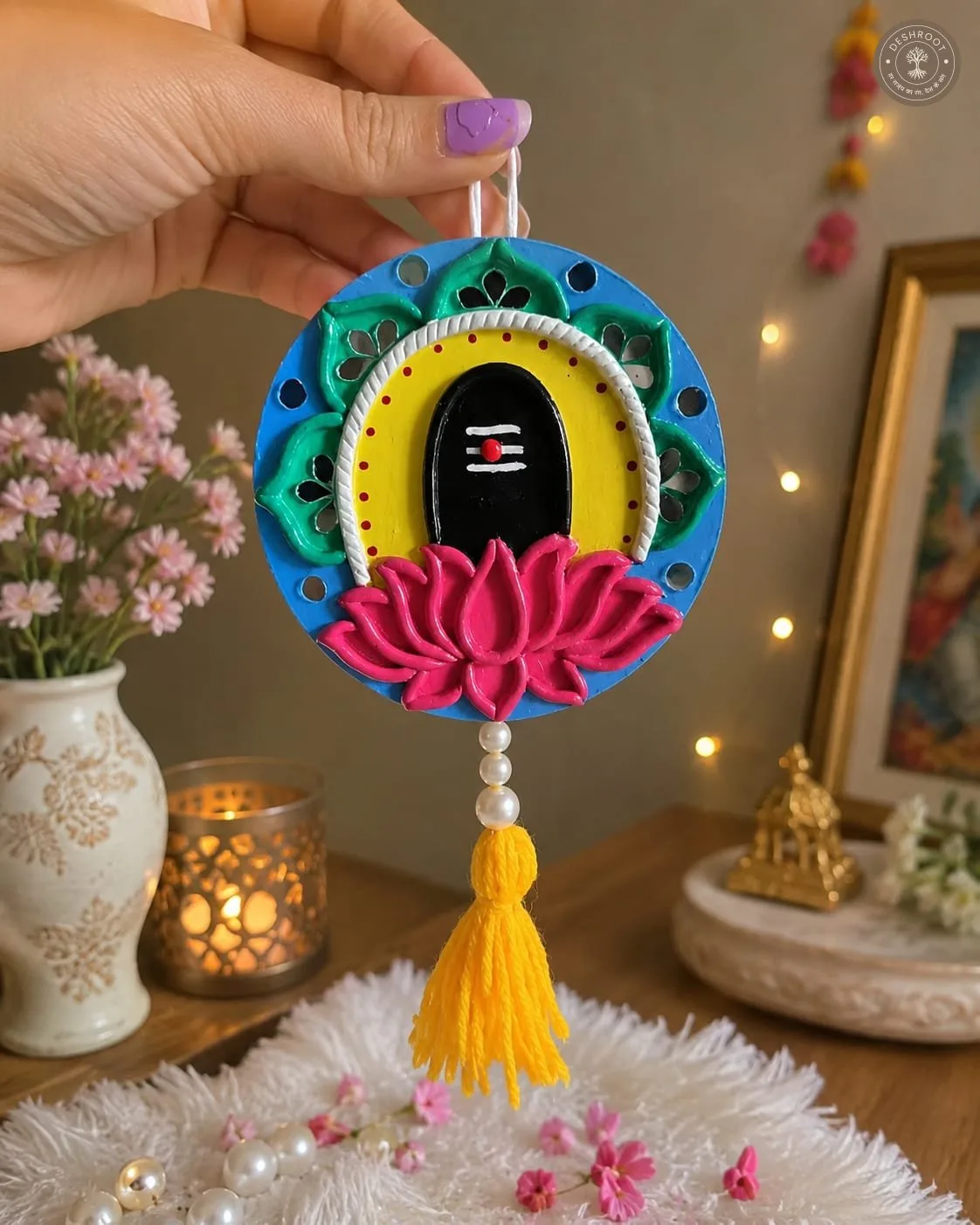 Handcrafted Shiv Ling Lotus Wall Hanging