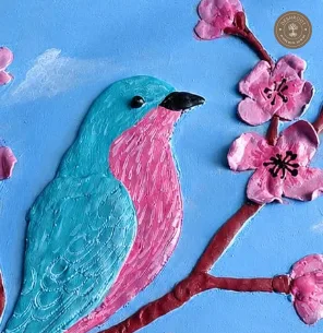 Blue Bird Blossom Handcrafted Relief Wall Art