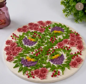 Handcrafted Floral Wall Décor Plaque – Embossed Ceramic Art