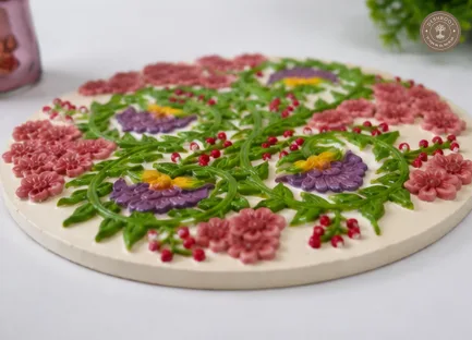 Handcrafted Floral Wall Décor Plaque – Embossed Ceramic Art