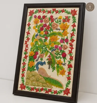 Handcrafted Peacock & Floral Wall Art