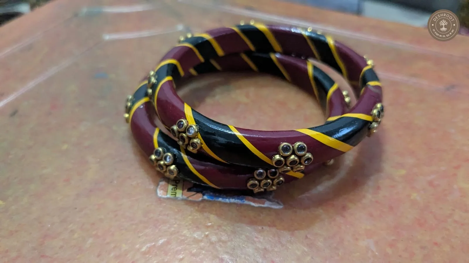 Rajwadi Handcrafted Wooden Bangles Set