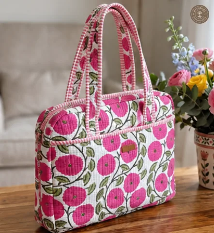Pink Blossom Quilted Laptop Bag