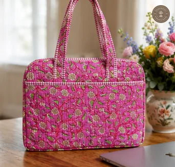 Royal Pink Floral Quilted Laptop Bag