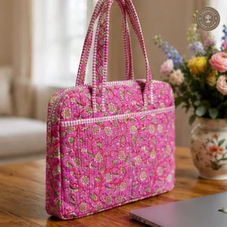 Royal Pink Floral Quilted Laptop Bag