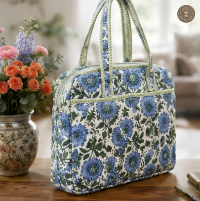 Blue Garden Quilted Laptop Bag