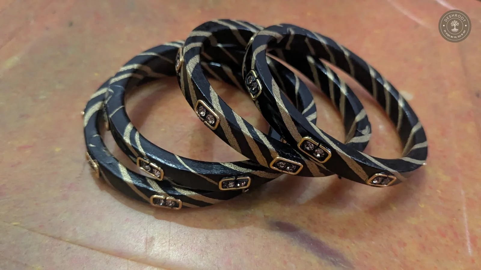 Noir Crystal Stripe Handcrafted Bangles Set