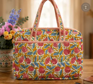 Mustard Floral Quilted Laptop Bag