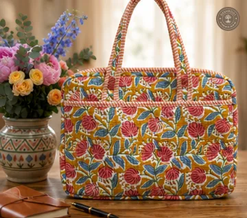 Mustard Floral Quilted Laptop Bag