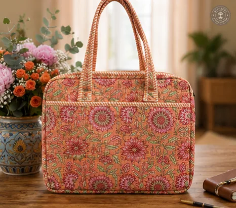 Peach Blossom Quilted Laptop Bag