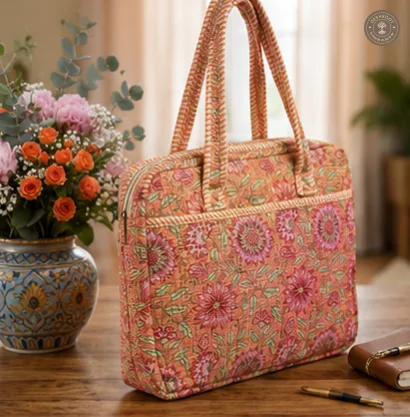 Peach Blossom Quilted Laptop Bag
