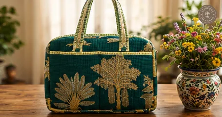 Emerald Botanical Quilted Laptop Bag