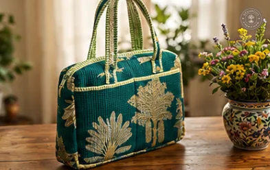 Emerald Botanical Quilted Laptop Bag