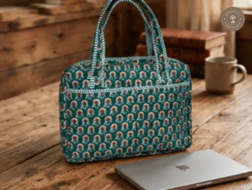 Emerald Block Print Quilted Laptop Bag