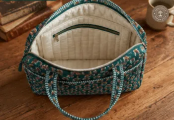 Emerald Block Print Quilted Laptop Bag