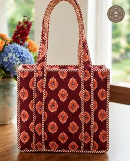 Maroon Ethnic Print Quilted Lunch Box Hand Bag