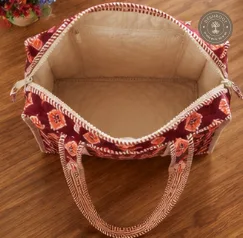 Maroon Ethnic Print Quilted Lunch Box Hand Bag