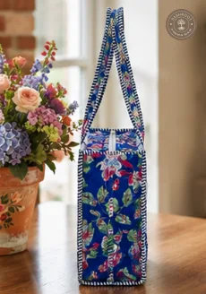 Royal Blue Floral Quilted Lunch Box Hand Bag