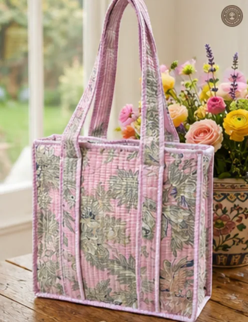 Pastel Floral Quilted Lunch Box Hand Bag