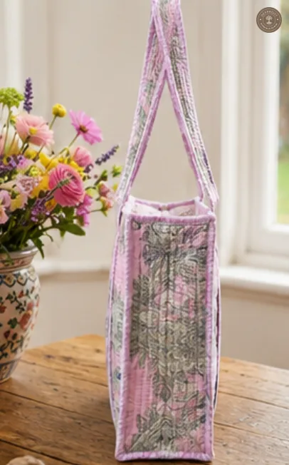 Pastel Floral Quilted Lunch Box Hand Bag