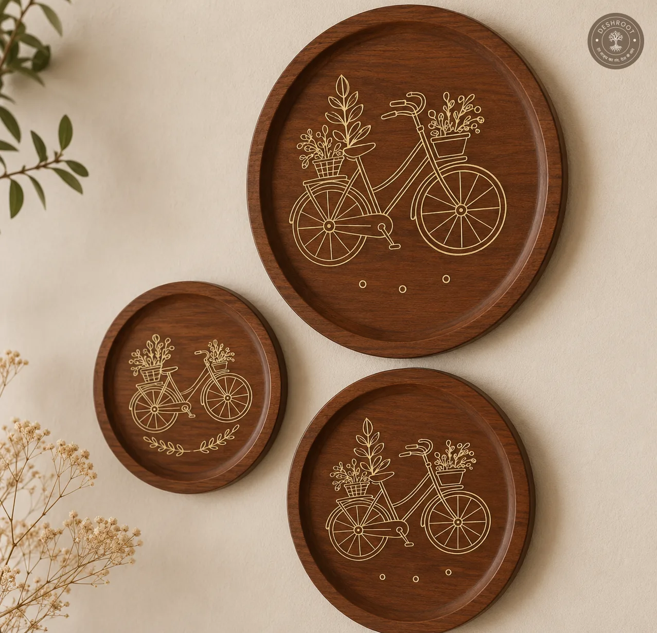 Vintage Bicycle Bloom Handcrafted Wooden Wall Plate
