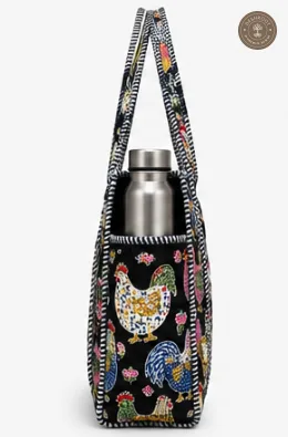 Black Hen Print Multipurpose Shoulder Bag for Women