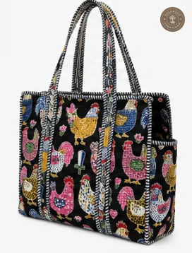 Black Hen Print Multipurpose Shoulder Bag for Women