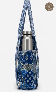 Blue Patchwork Printed Multipurpose Shoulder Bag for Women
