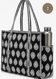 Black Leaf Printed Multipurpose Shoulder Bag for Women