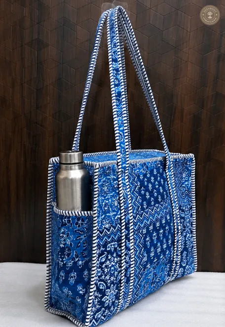 Blue Patchwork Printed Multipurpose Shoulder Bag for Women