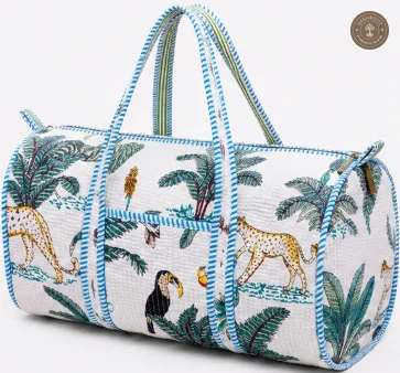Handcrafted Quilted Jungle Safari Cotton Duffel Bag