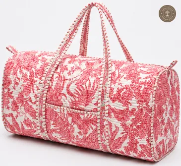 Handcrafted Quilted Coral Tropical Cotton Duffel Bag