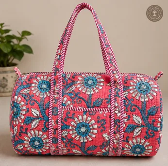 Handcrafted Quilted Floral Duffle Bag