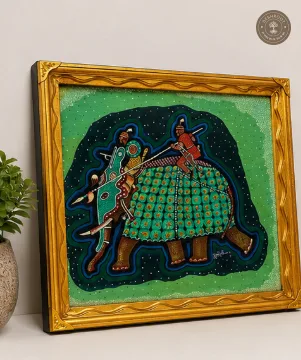 Royal Elephant Procession Traditional Folk Art Painting