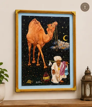 Desert Camel & Rajasthani Villager Folk Art Painting