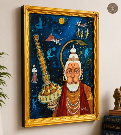 Divine Lord Hanuman Folk Art Painting