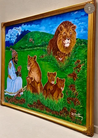 SHIVAJI MAHARAJ AND THE LIONESS-WALL PAINTING