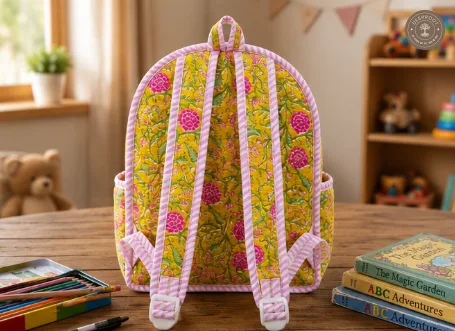 Handcrafted Quilted Yellow Floral Cotton Kids Backpack – Lightweight School & Travel Bag