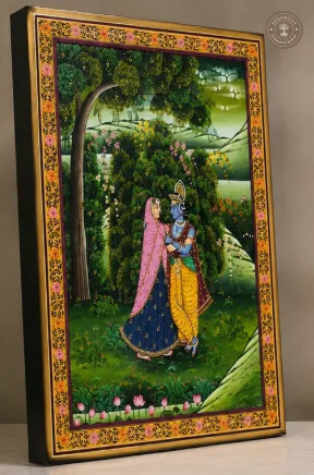 Radha Krishna in a Verdant Garden – Traditional Indian Miniature Painting