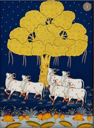 Pichwai Kamdhenu Cow Painting Under the Kalpavriksha Tree