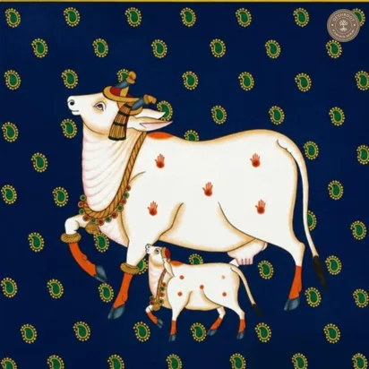 Kamadhenu Cow & Calf Pichwai Painting