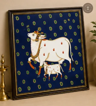 Kamadhenu Cow & Calf Pichwai Painting