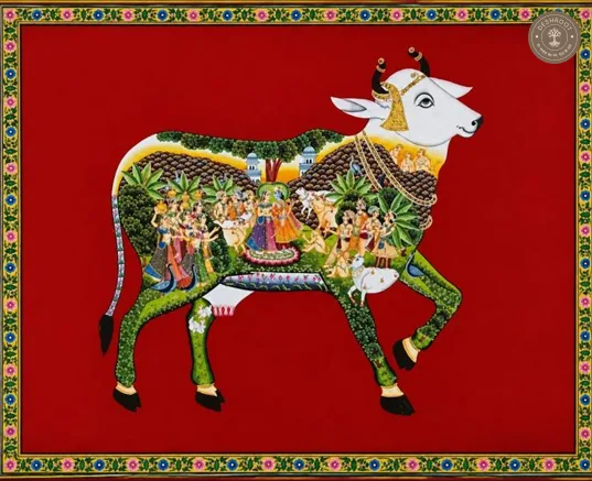 Kamadhenu with Raas Leela Pichwai Painting